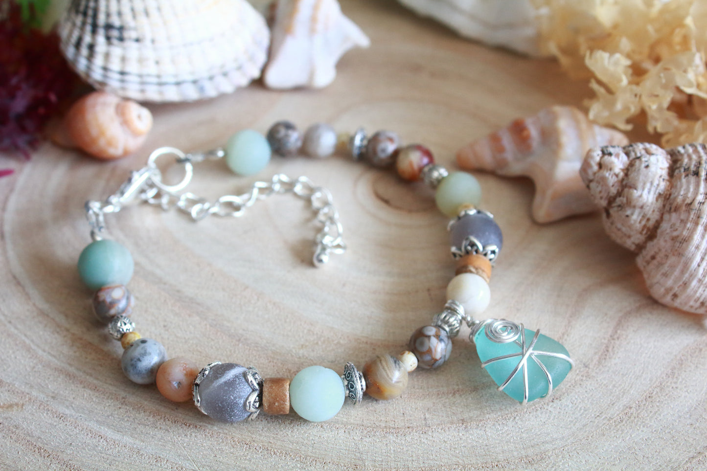 Ocean & Beach Blue Irish Sea Glass Beaded Bracelet
