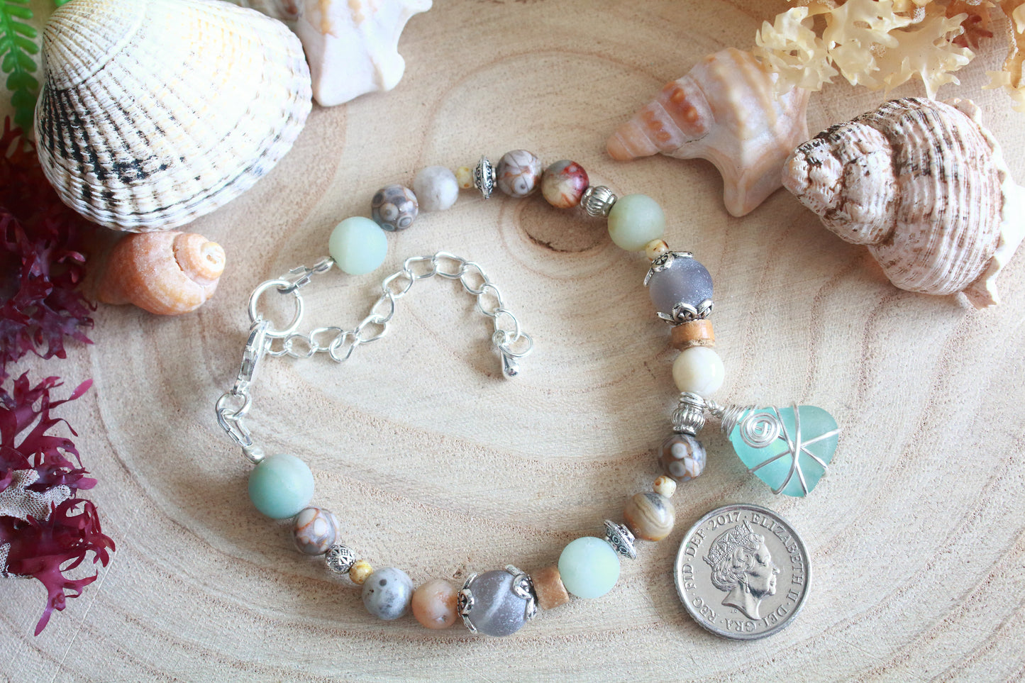 Ocean & Beach Blue Irish Sea Glass Beaded Bracelet