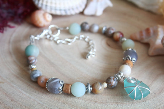 Ocean & Beach Blue Irish Sea Glass Beaded Bracelet