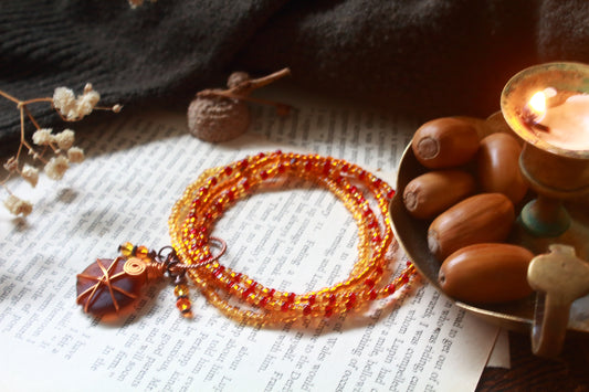 Autumn Sea Glass Beaded Stretch Bracelet
