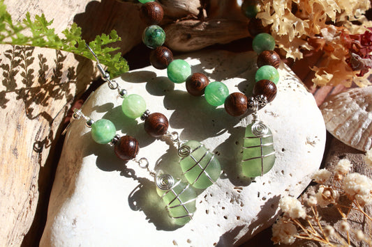 Forest Floor Sea Glass Bracelet and Earrings Jewellery Set
