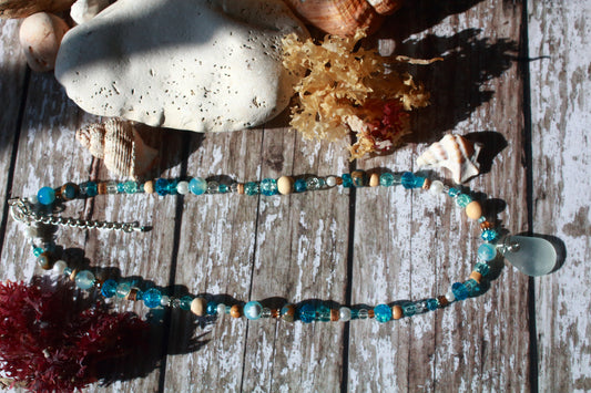 Ocean & Beach Blue Irish Sea Glass Beaded Necklace