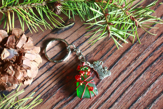 Christmas Sea Glass Beaded Keyring