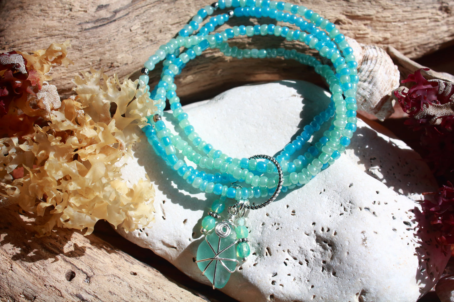 Pearlised Ocean Beaded Sea Glass Bracelet