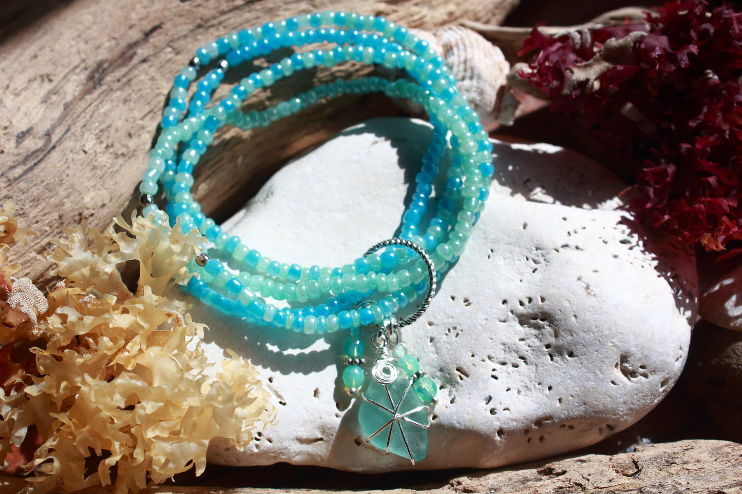 Pearlised Ocean Beaded Sea Glass Bracelet
