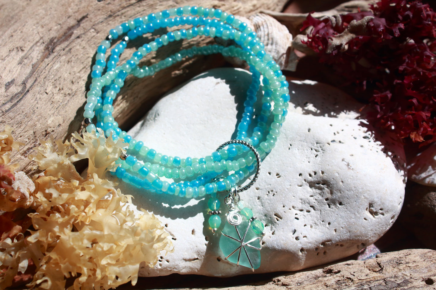 Pearlised Ocean Beaded Sea Glass Bracelet