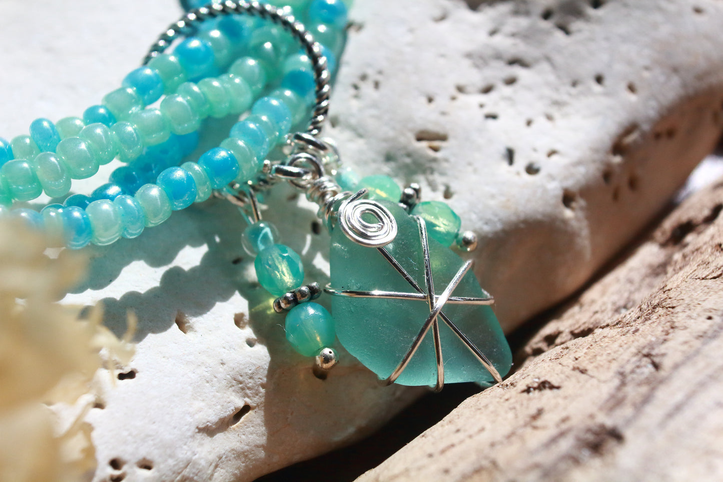 Pearlised Ocean Beaded Sea Glass Bracelet
