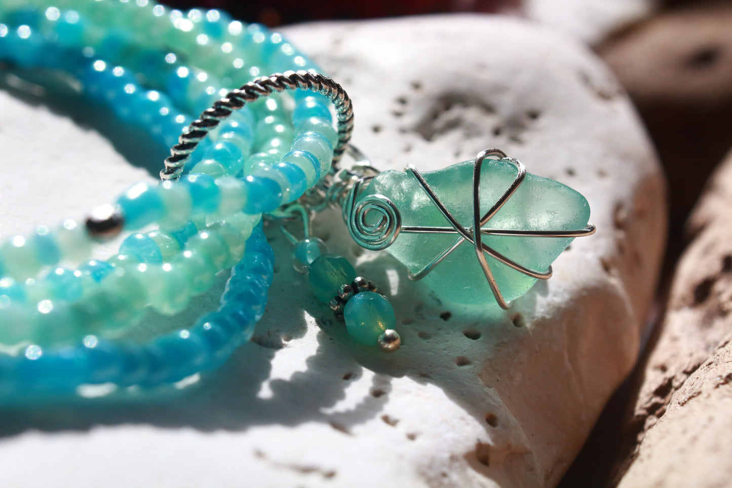 Pearlised Ocean Beaded Sea Glass Bracelet