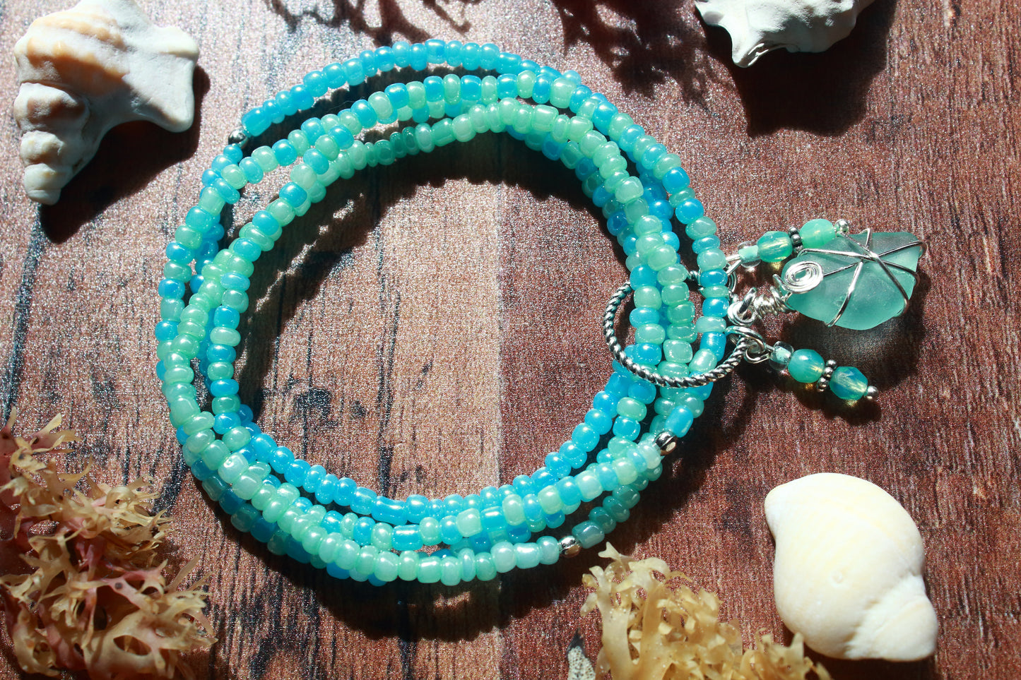 Pearlised Ocean Beaded Sea Glass Bracelet