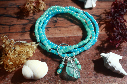 Pearlised Ocean Beaded Sea Glass Bracelet