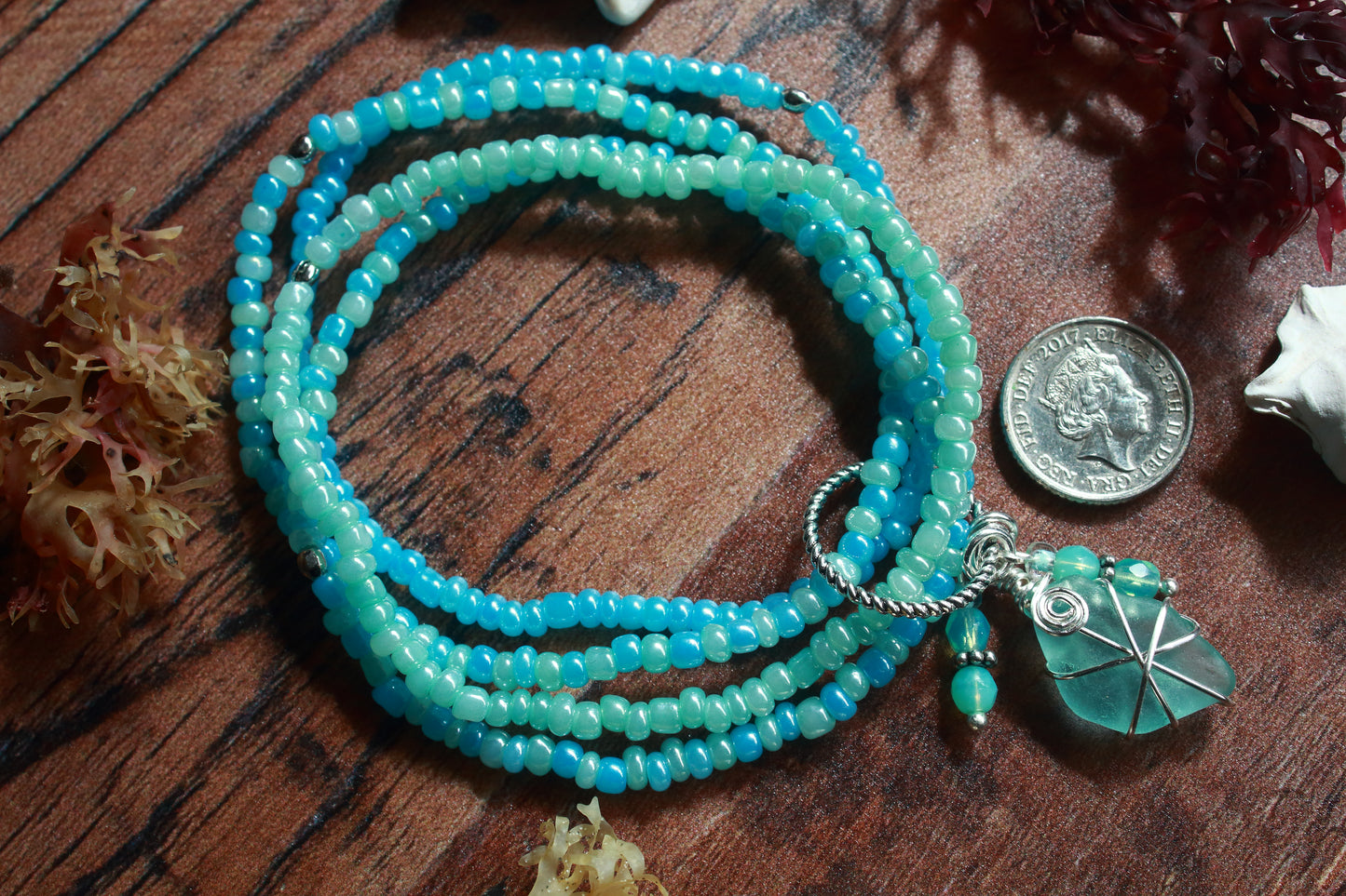 Pearlised Ocean Beaded Sea Glass Bracelet