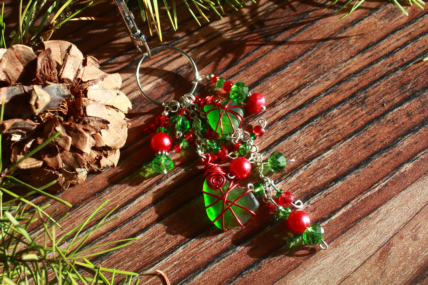 Christmas Sea Glass Bag Charm