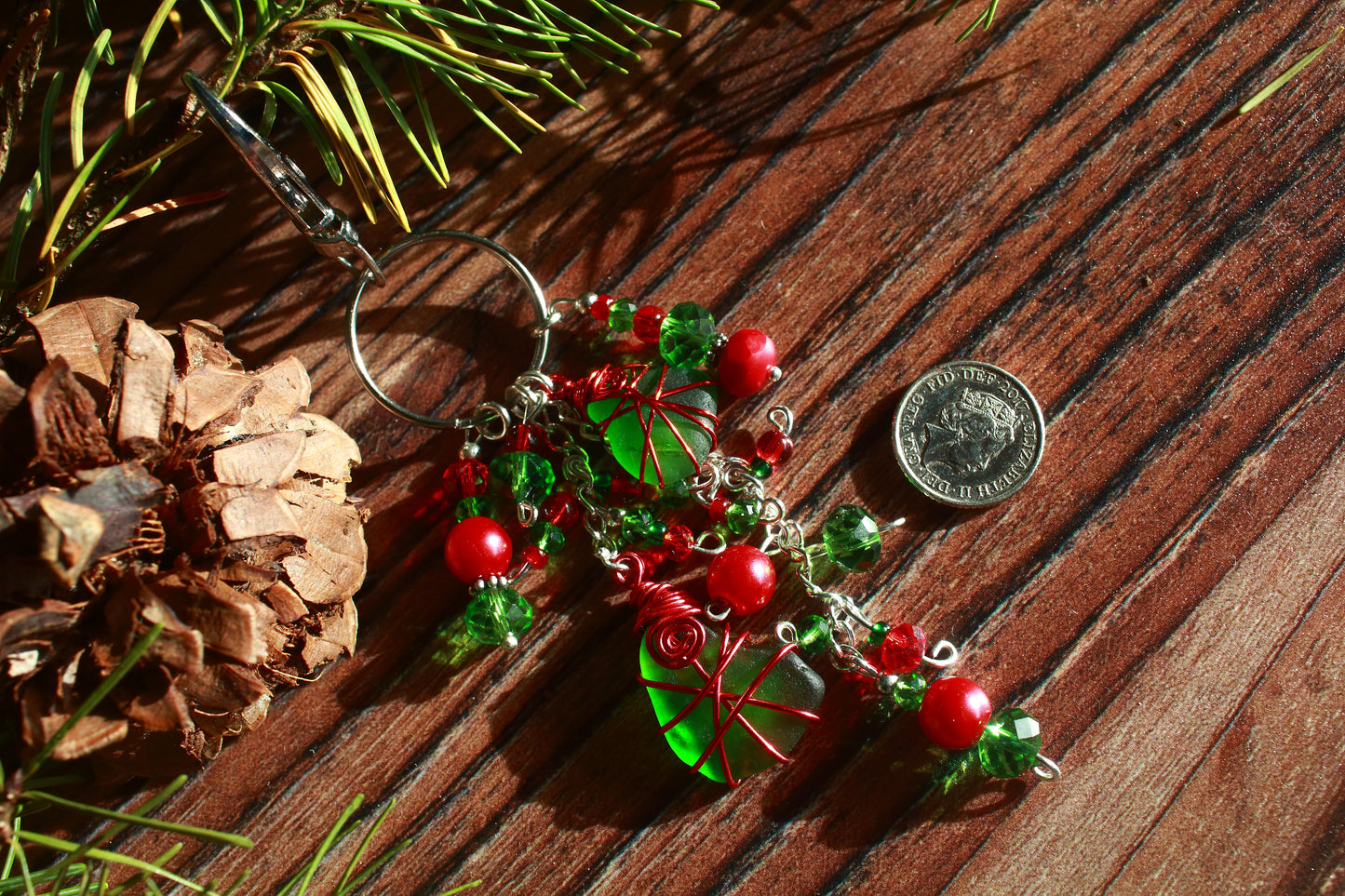 Christmas Sea Glass Bag Charm