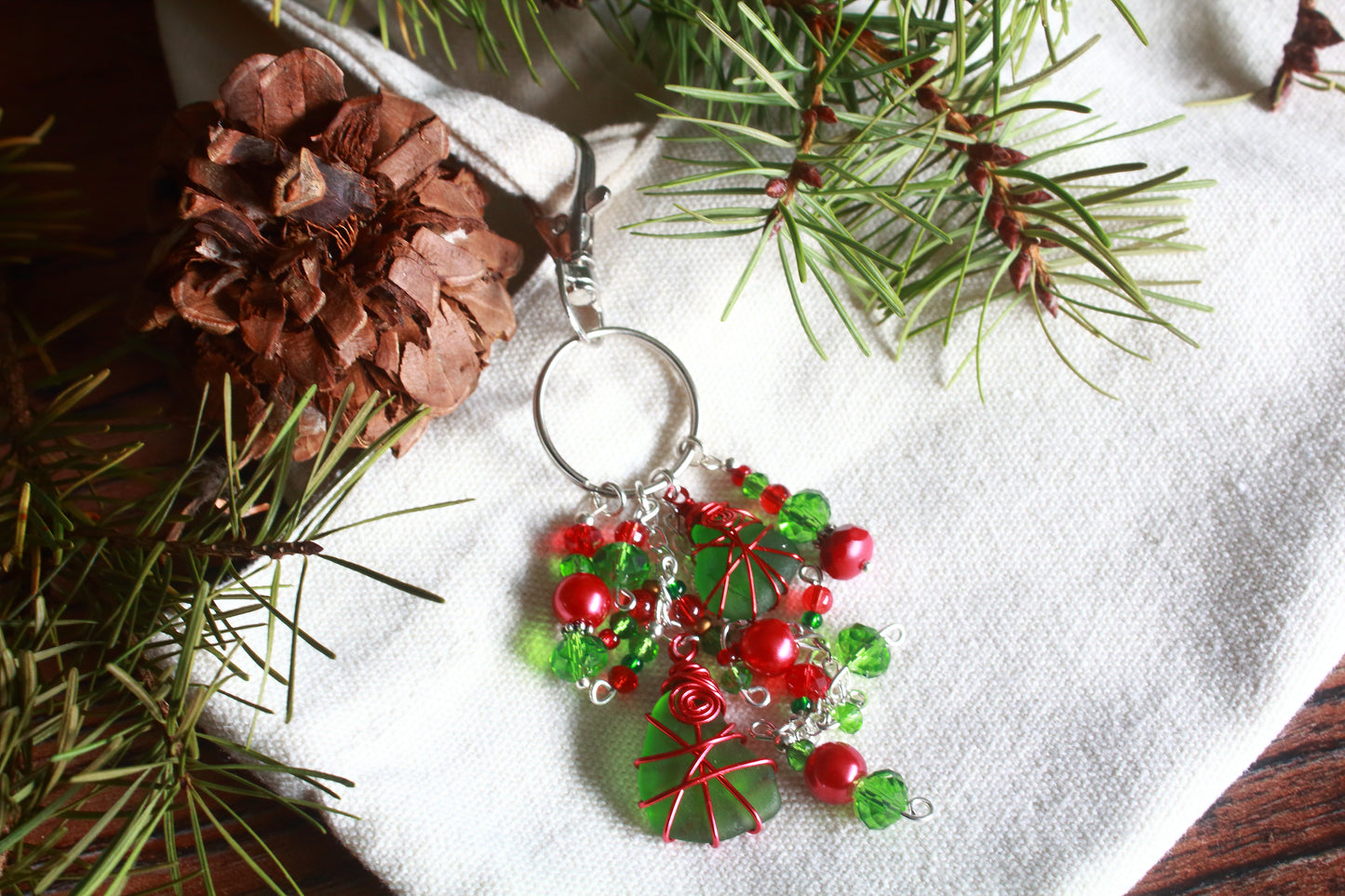 Christmas Sea Glass Bag Charm