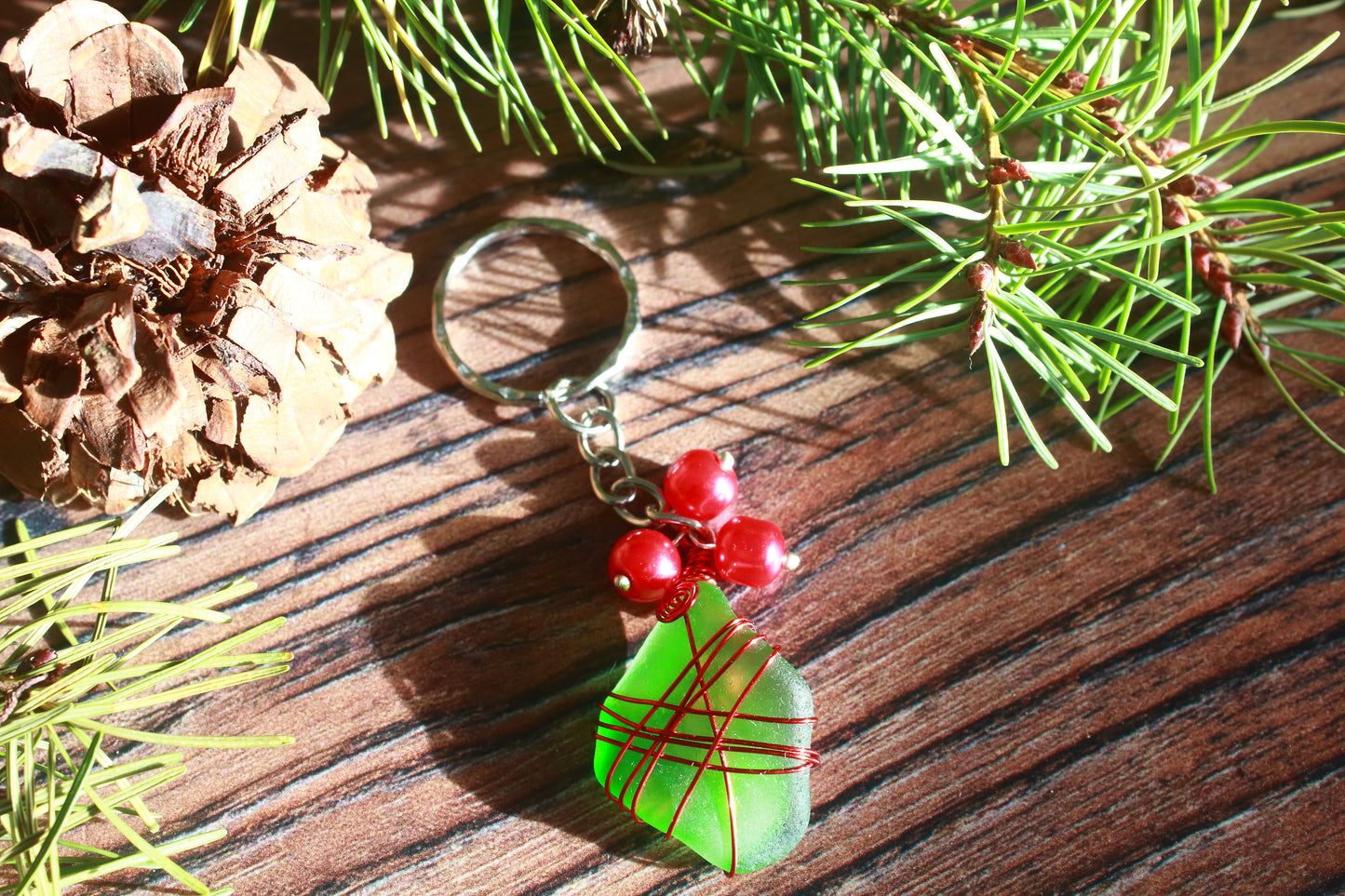 Christmas Sea Glass Keyring