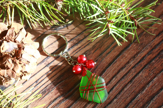 Christmas Sea Glass Keyring