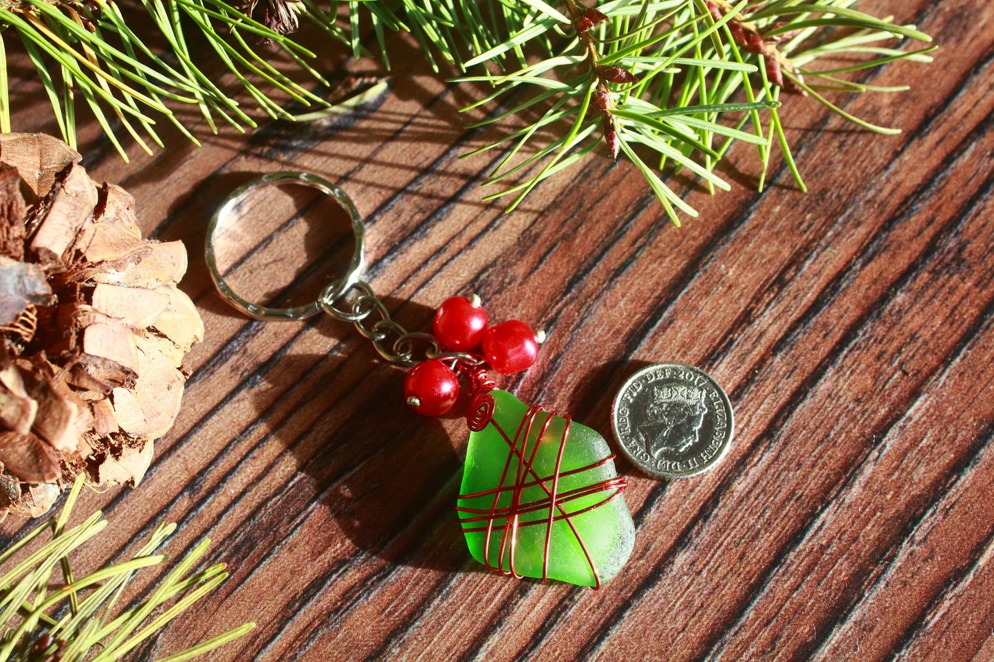 Christmas Sea Glass Keyring