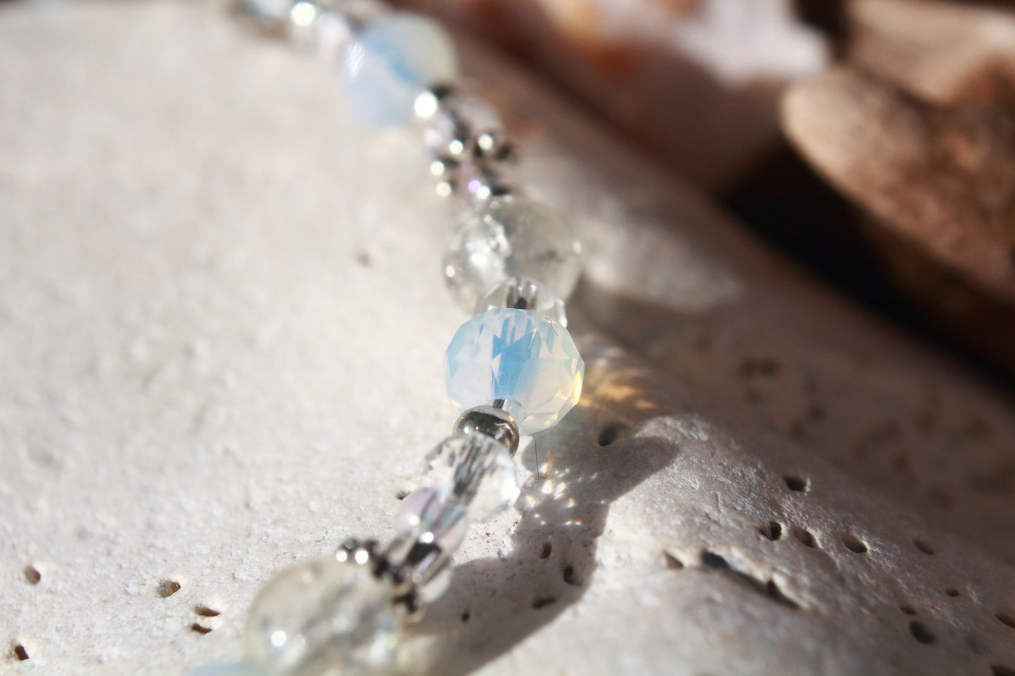 Crystal Beaded Sea Glass Silver Bracelet