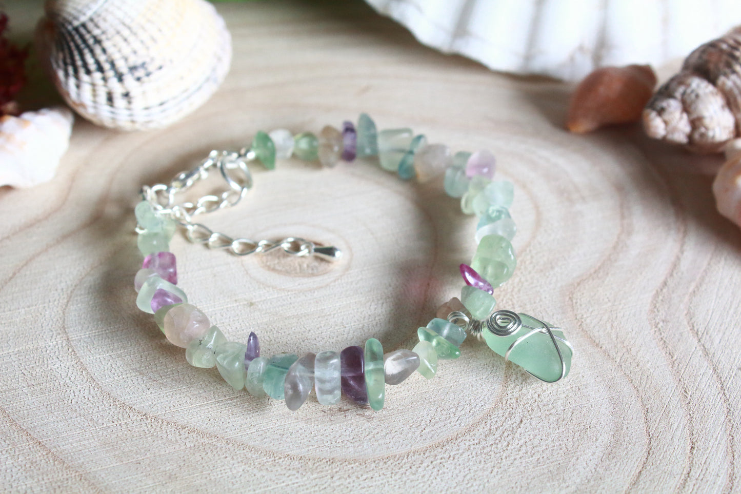 Rainbow Fluorite Irish Sea Glass Bracelet