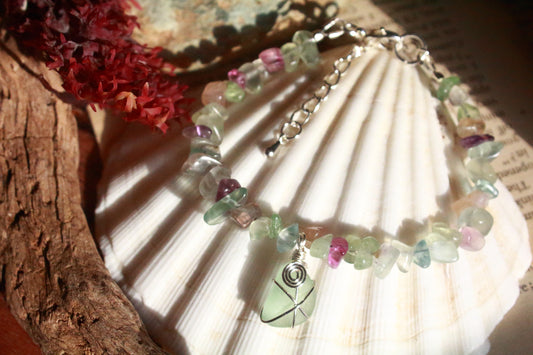 Rainbow Fluorite Irish Sea Glass Bracelet
