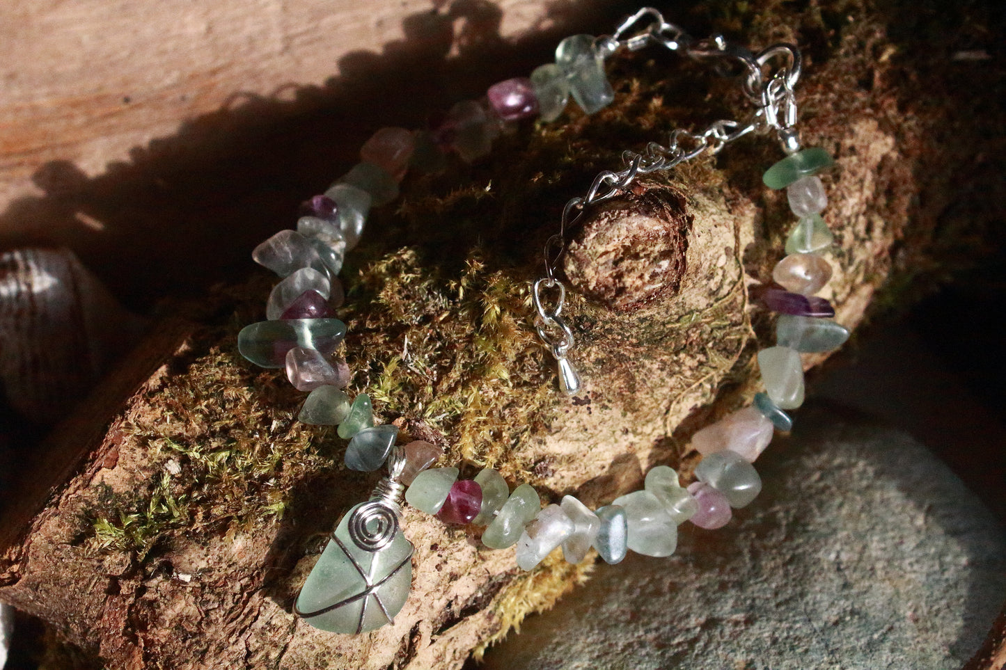 Rainbow Fluorite Irish Sea Glass Bracelet