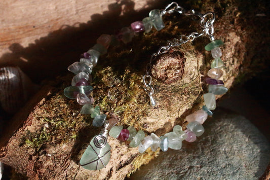 Rainbow Fluorite Irish Sea Glass Bracelet