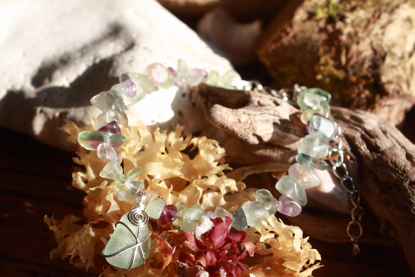 Rainbow Fluorite Irish Sea Glass Bracelet