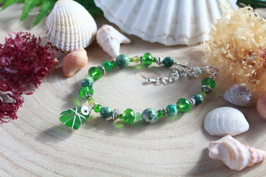 Green Beaded Sea Glass Bracelet , Boho Irish Sea Glass Jewellery