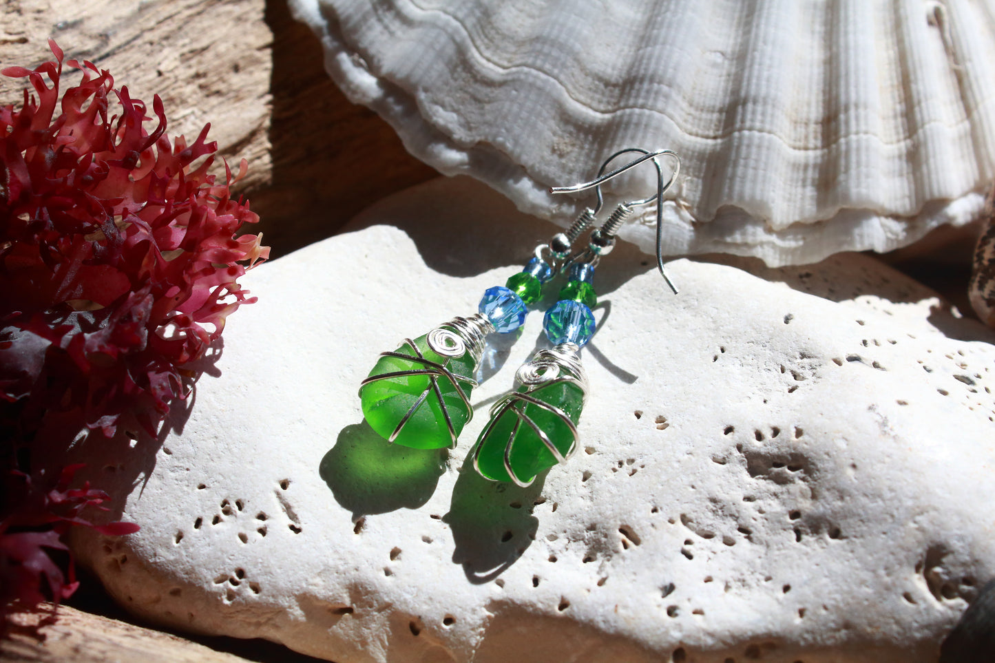 Green and Blue Sea Glass Bracelet & Earring Set, Bluebell Inspired Jewellery Set
