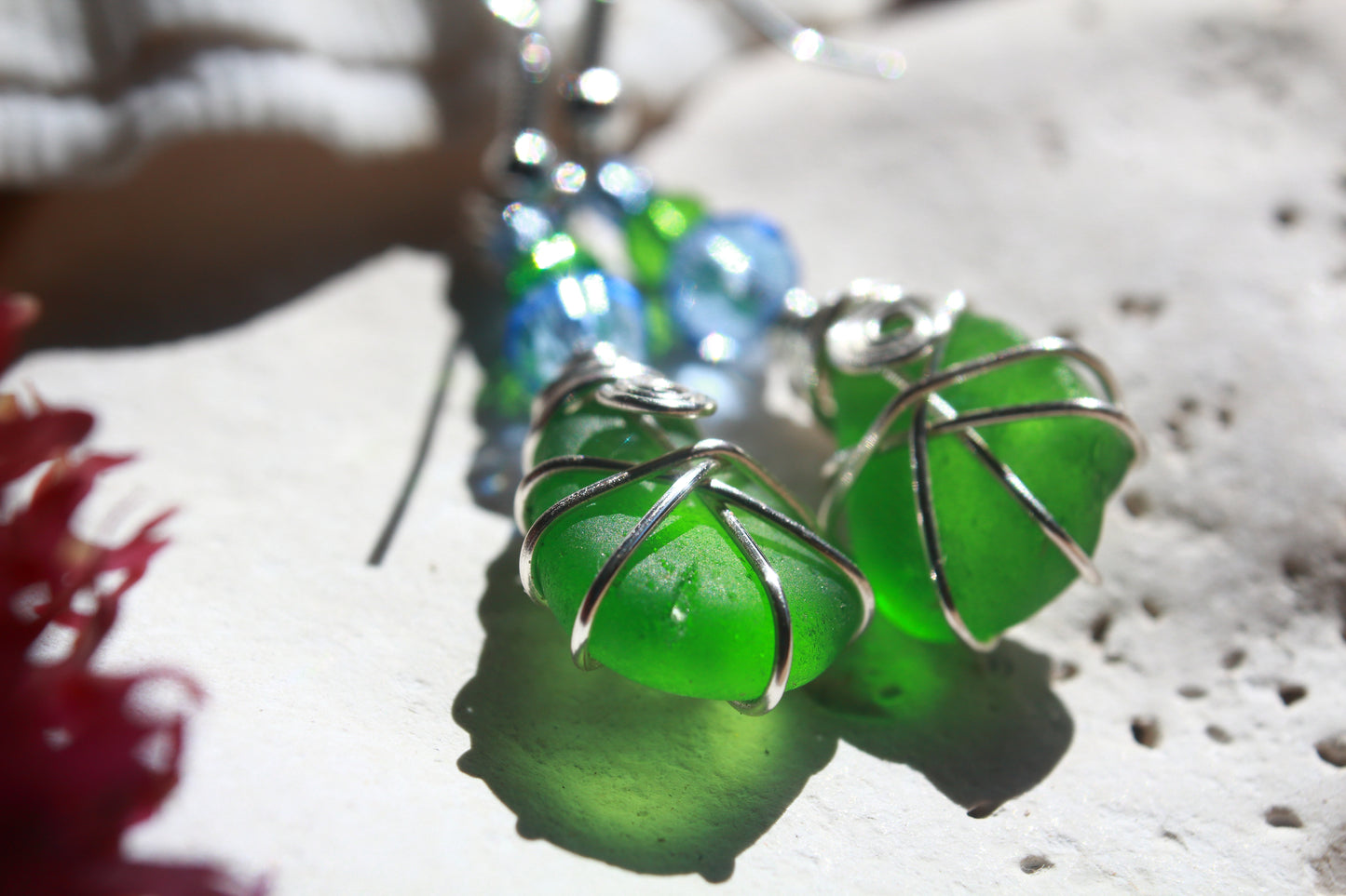 Green and Blue Sea Glass Bracelet & Earring Set, Bluebell Inspired Jewellery Set