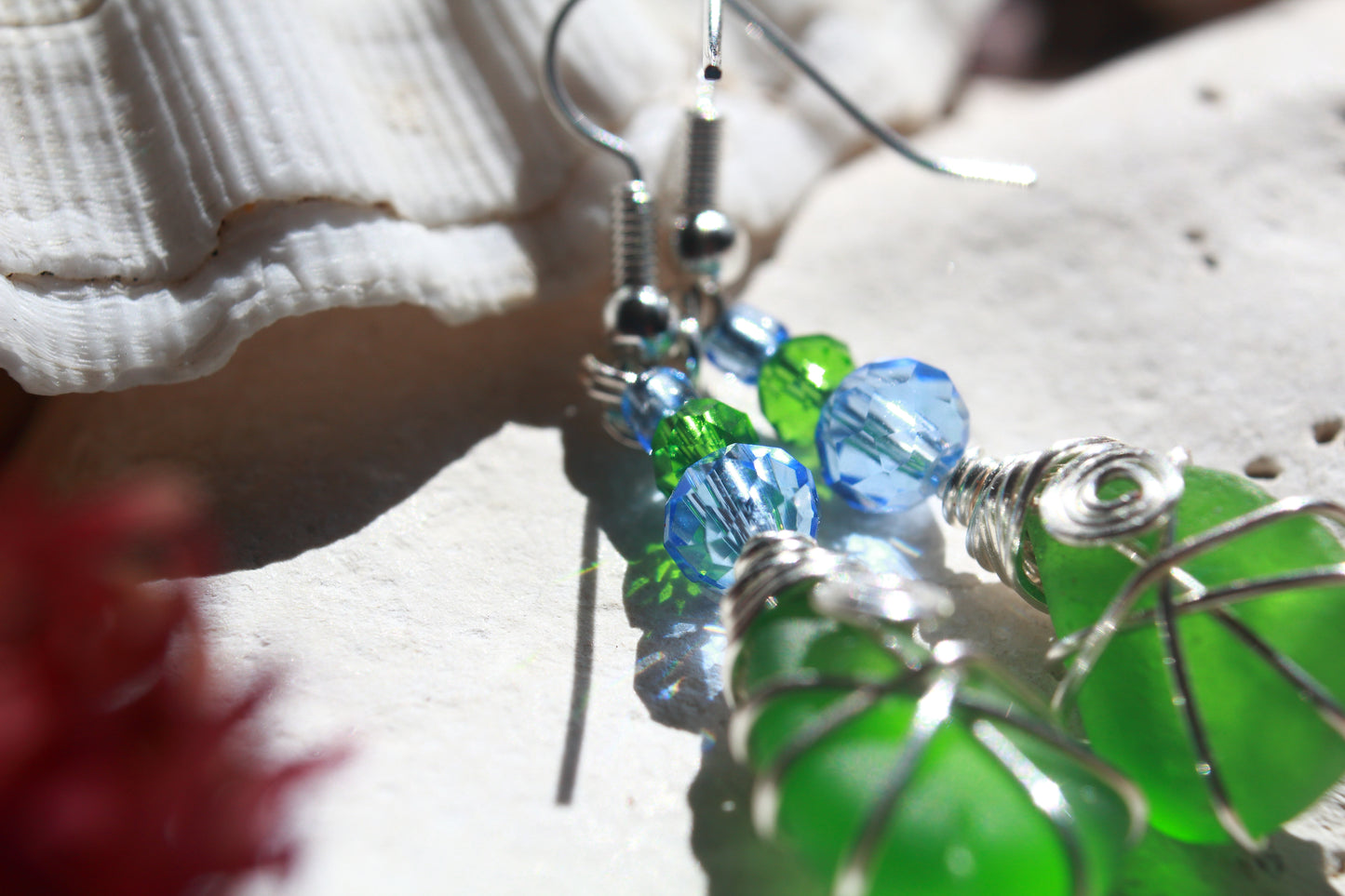 Green and Blue Sea Glass Bracelet & Earring Set, Bluebell Inspired Jewellery Set