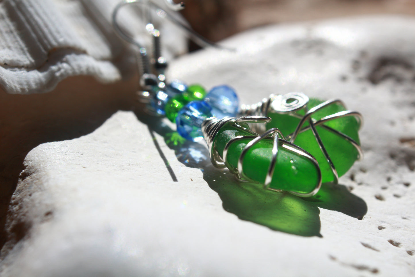 Green and Blue Sea Glass Bracelet & Earring Set, Bluebell Inspired Jewellery Set