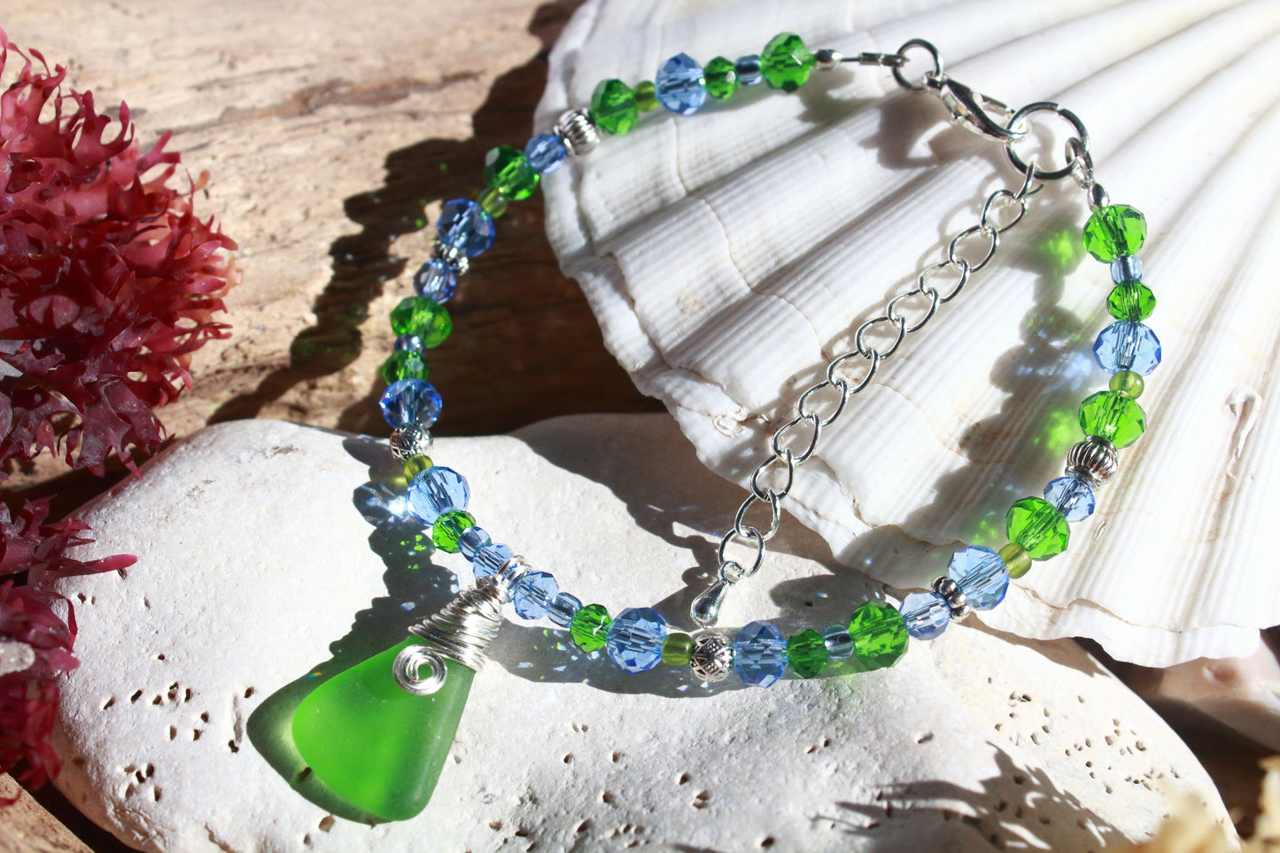 Green and Blue Sea Glass Bracelet & Earring Set, Bluebell Inspired Jewellery Set