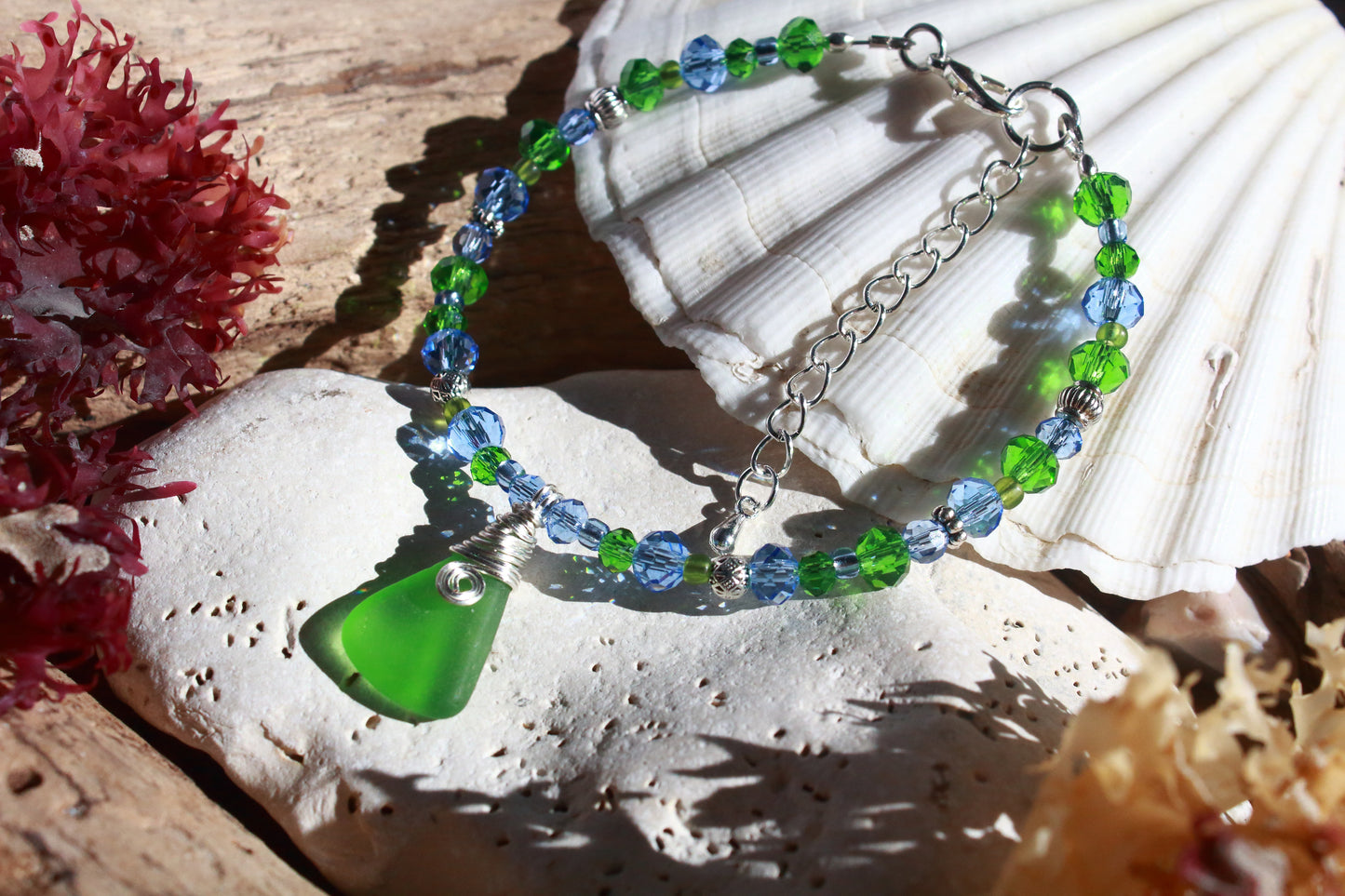 Green and Blue Sea Glass Bracelet & Earring Set, Bluebell Inspired Jewellery Set