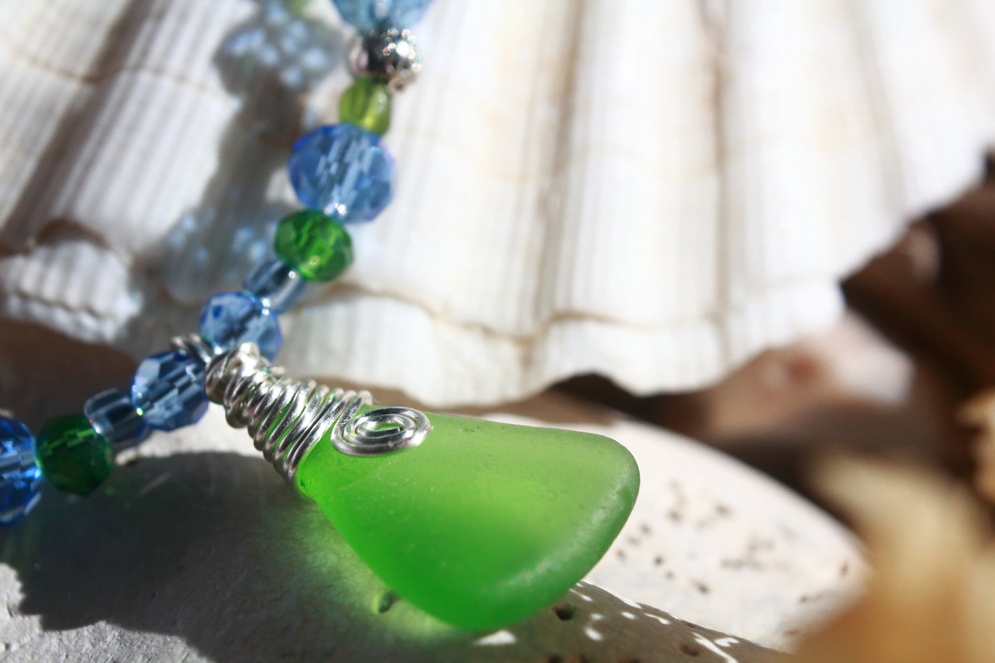Green and Blue Sea Glass Bracelet & Earring Set, Bluebell Inspired Jewellery Set