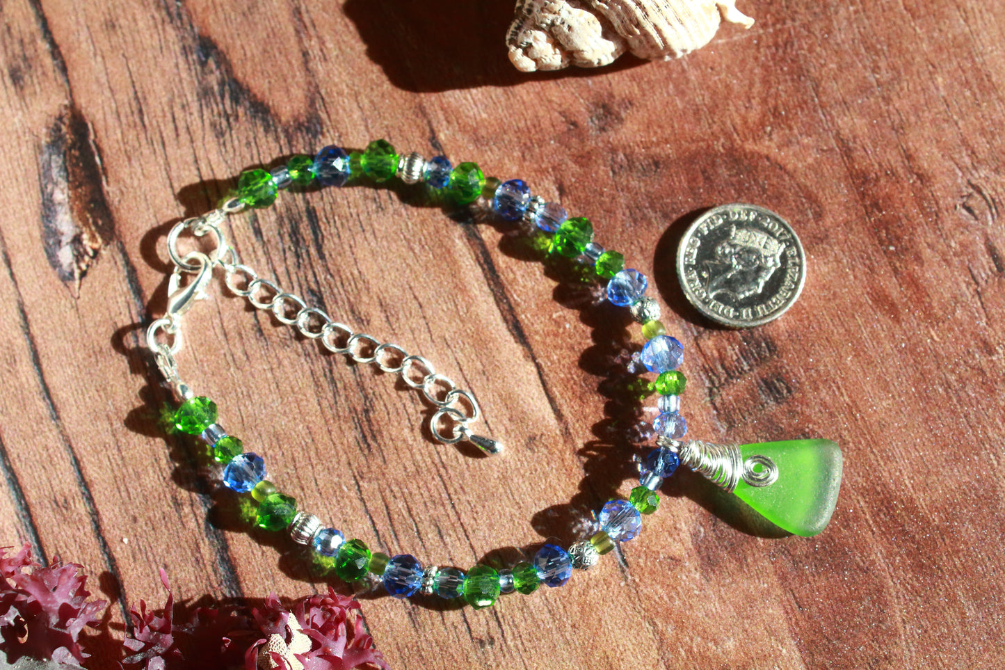 Green and Blue Sea Glass Bracelet & Earring Set, Bluebell Inspired Jewellery Set
