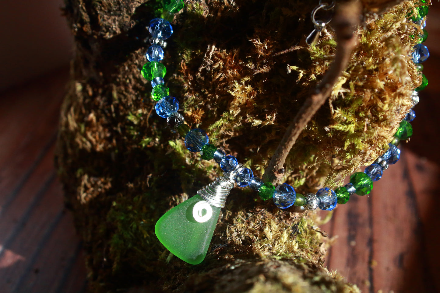 Green and Blue Sea Glass Bracelet & Earring Set, Bluebell Inspired Jewellery Set