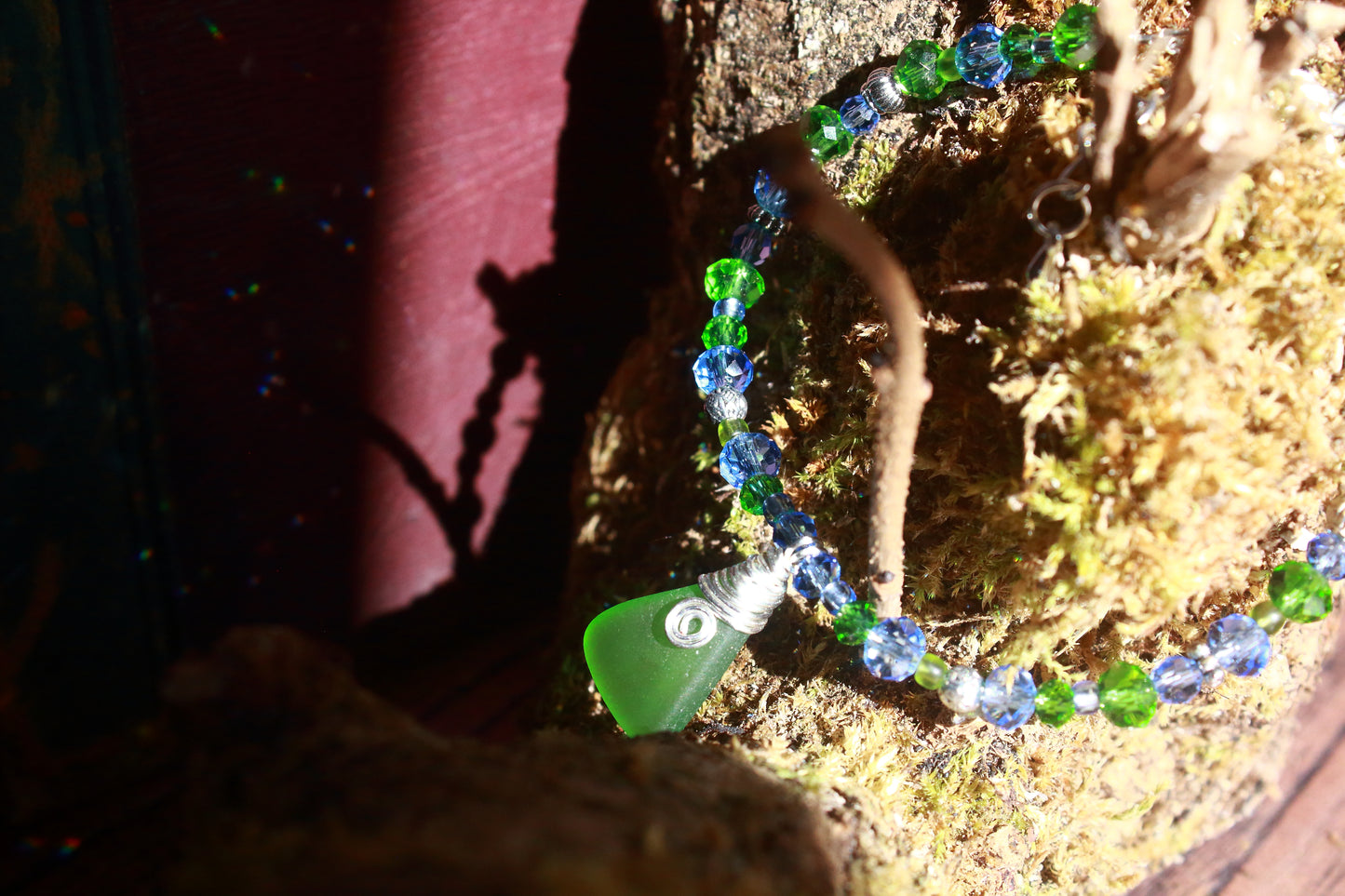 Green and Blue Sea Glass Bracelet & Earring Set, Bluebell Inspired Jewellery Set