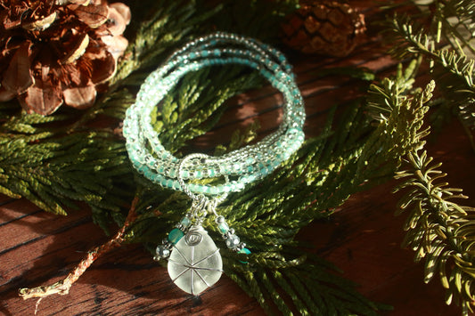 Winter Ice Crystal Sea Glass Beaded Stretch Bracelet