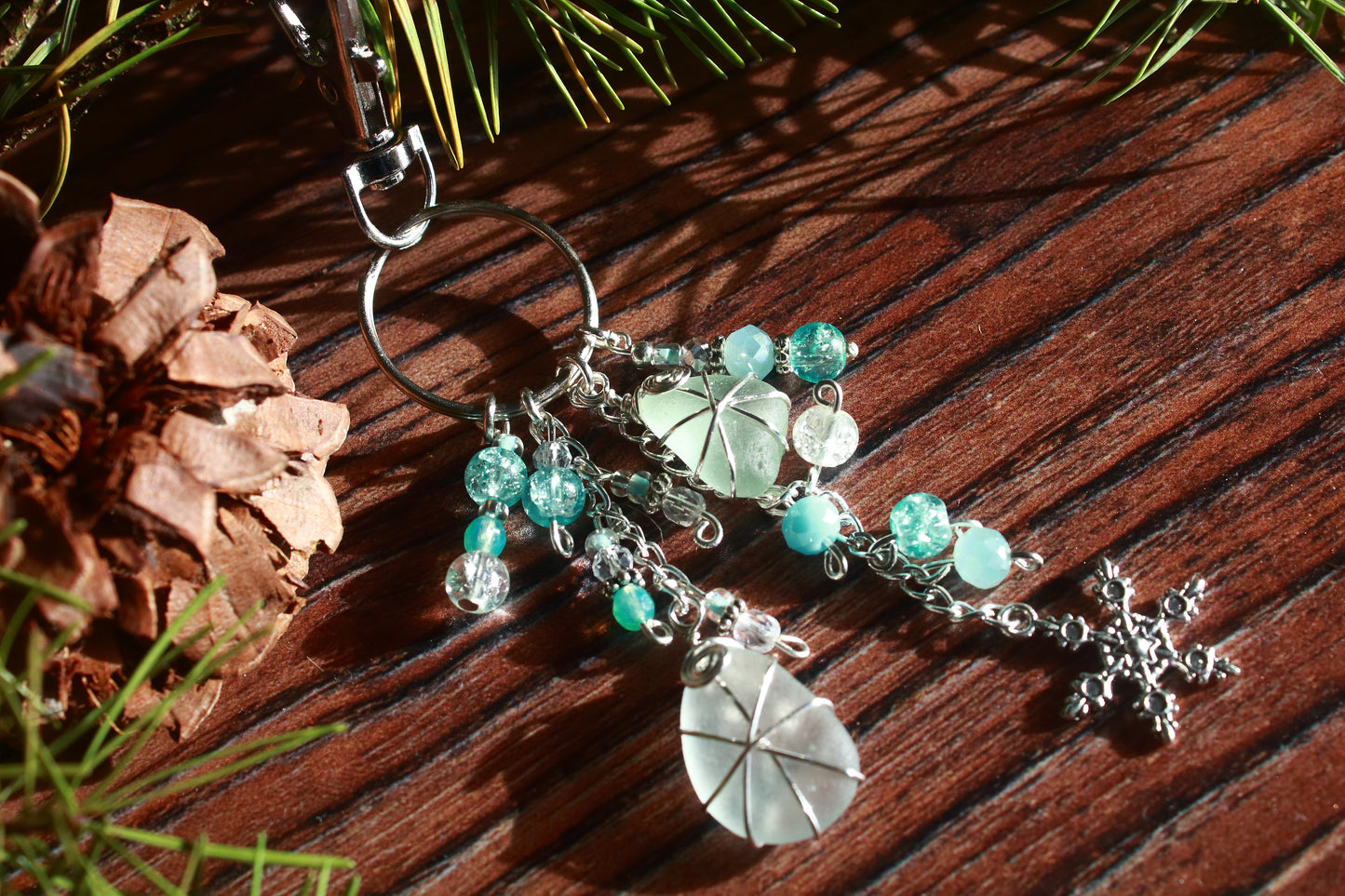 Winter Ice Crystal Sea Glass Bag Charm