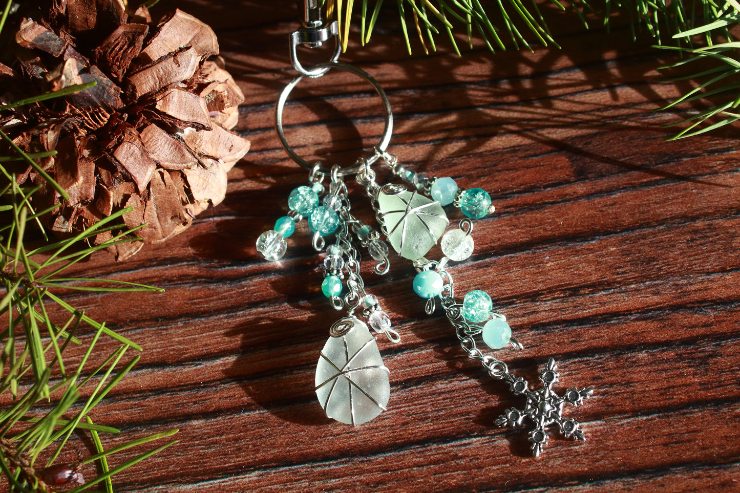 Winter Ice Crystal Sea Glass Bag Charm