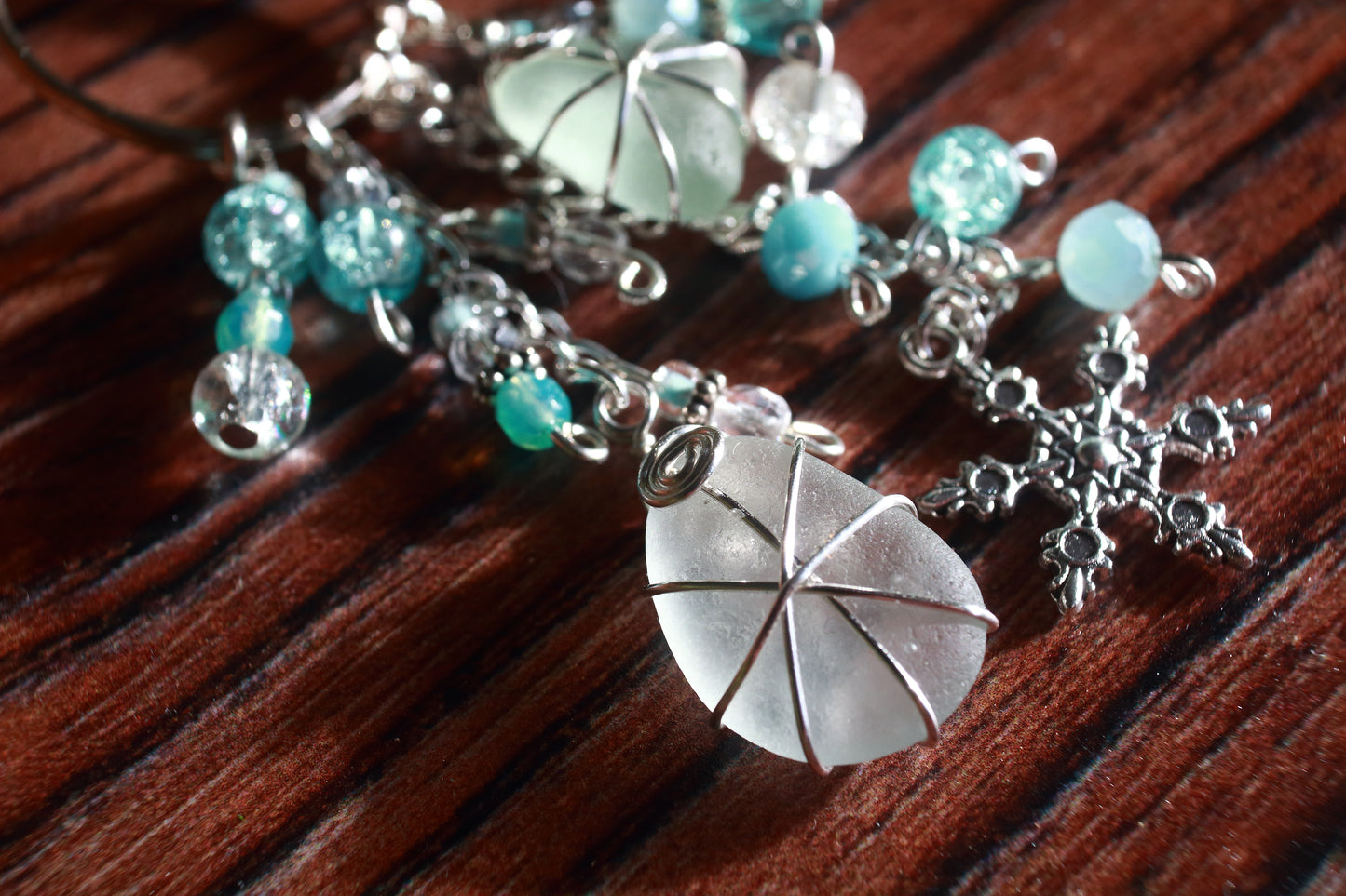 Winter Ice Crystal Sea Glass Bag Charm