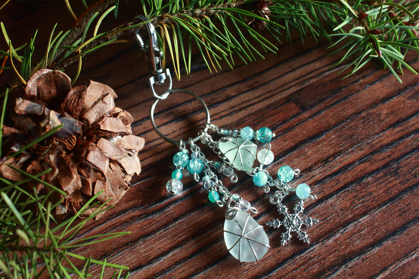 Winter Ice Crystal Sea Glass Bag Charm