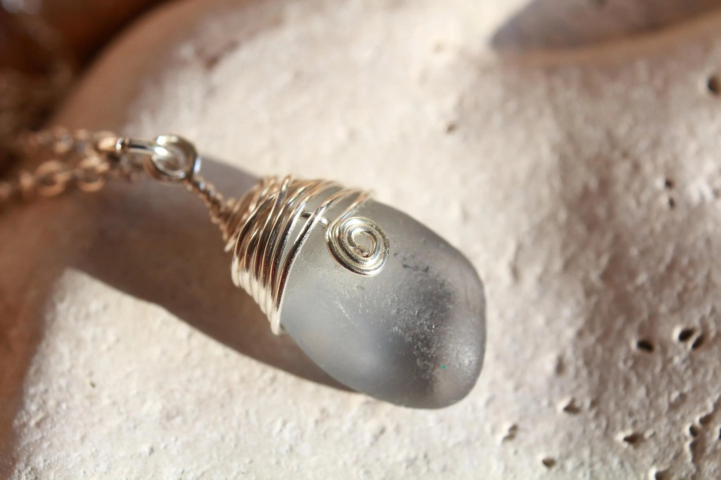 Rare Grey Sea Glass Pendant