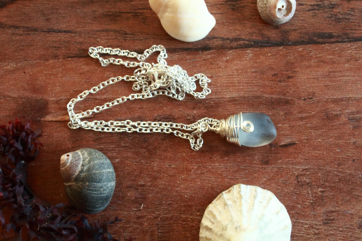 Rare Grey Sea Glass Pendant