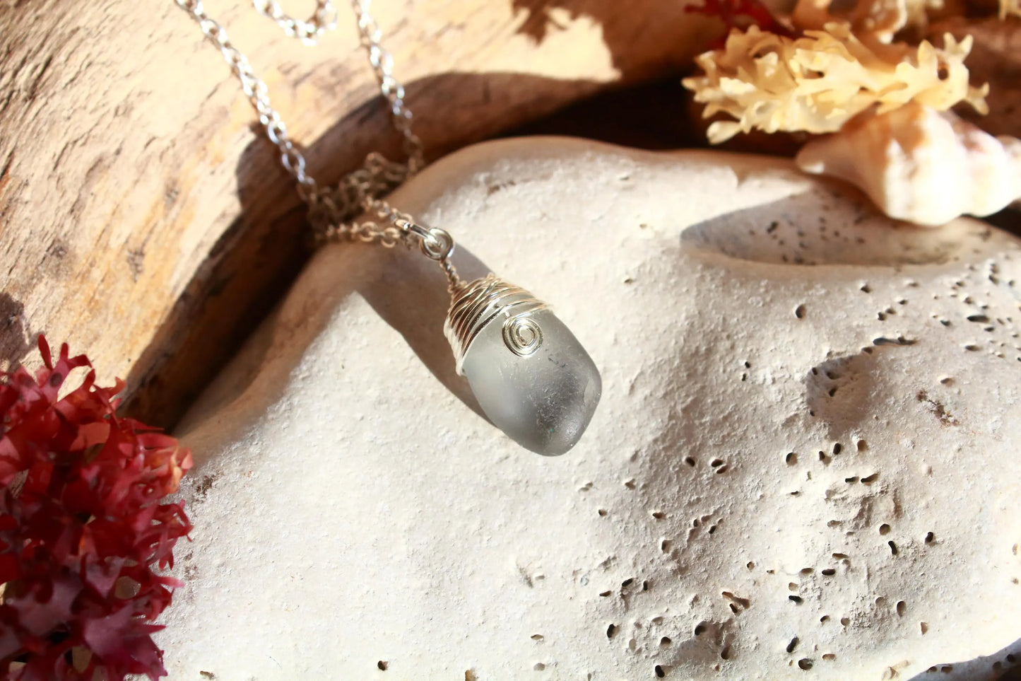 Rare Grey Sea Glass Pendant
