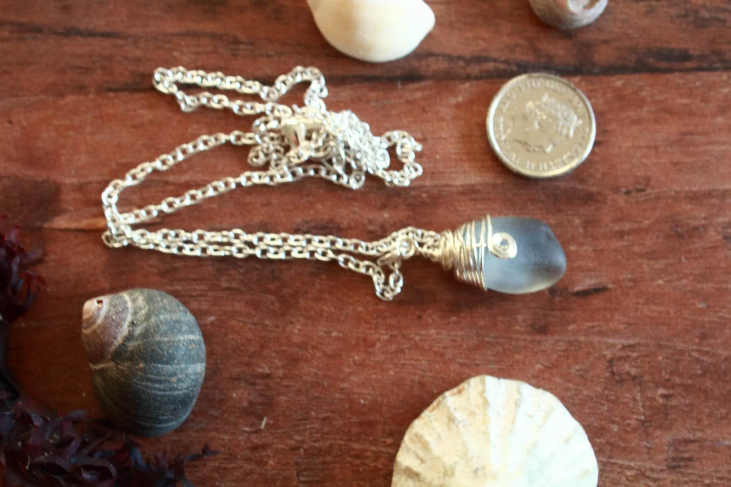 Rare Grey Sea Glass Pendant