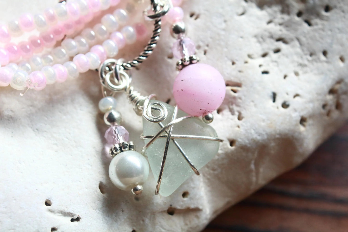 Cherry Blossom Beaded Stretch Bracelet
