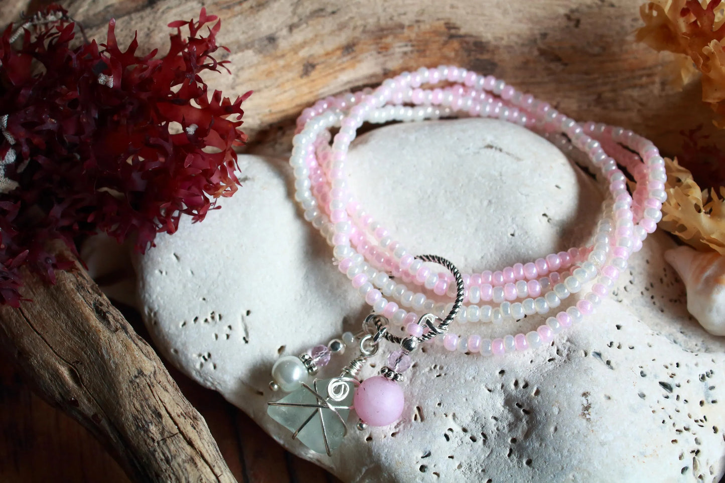 Cherry Blossom Beaded Stretch Bracelet