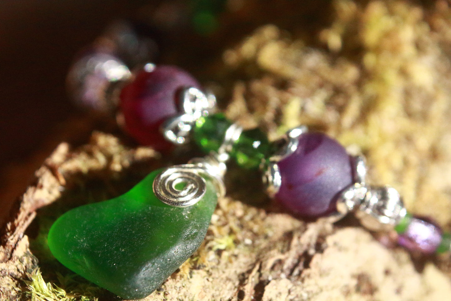 Purple & Green Irish Sea Glass Bracelet, Wood Violet Inspired
